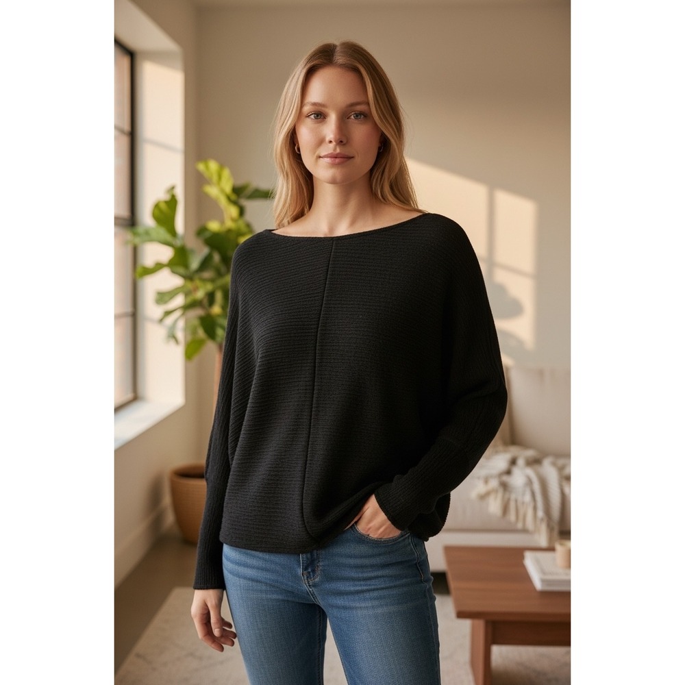 Maeve by Anthropologie Black Textured Knit Top | Relaxed Fit | Size M